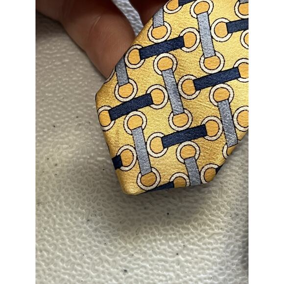 Michael Kors Gold, Blue Geometric Pattern 100% Silk Made in USA Tie NWOT - Picture 7 of 7